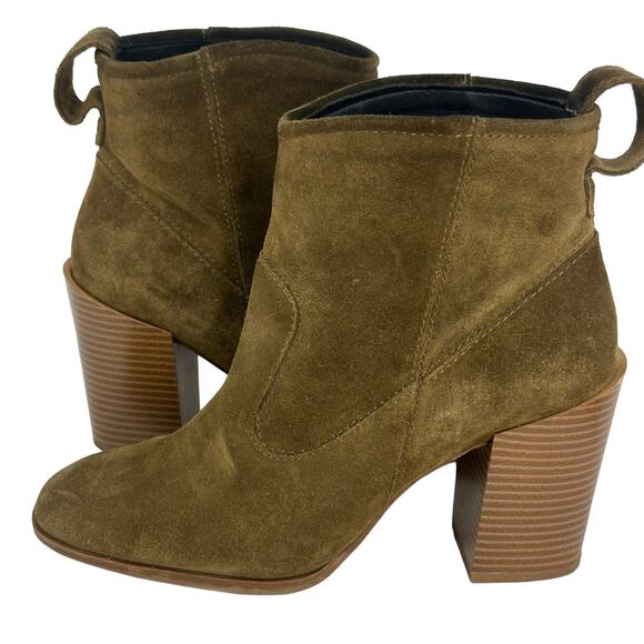Zara Golden Brown Suede Leather Stacked Heel Pull On Booties - Picture 1 of 12